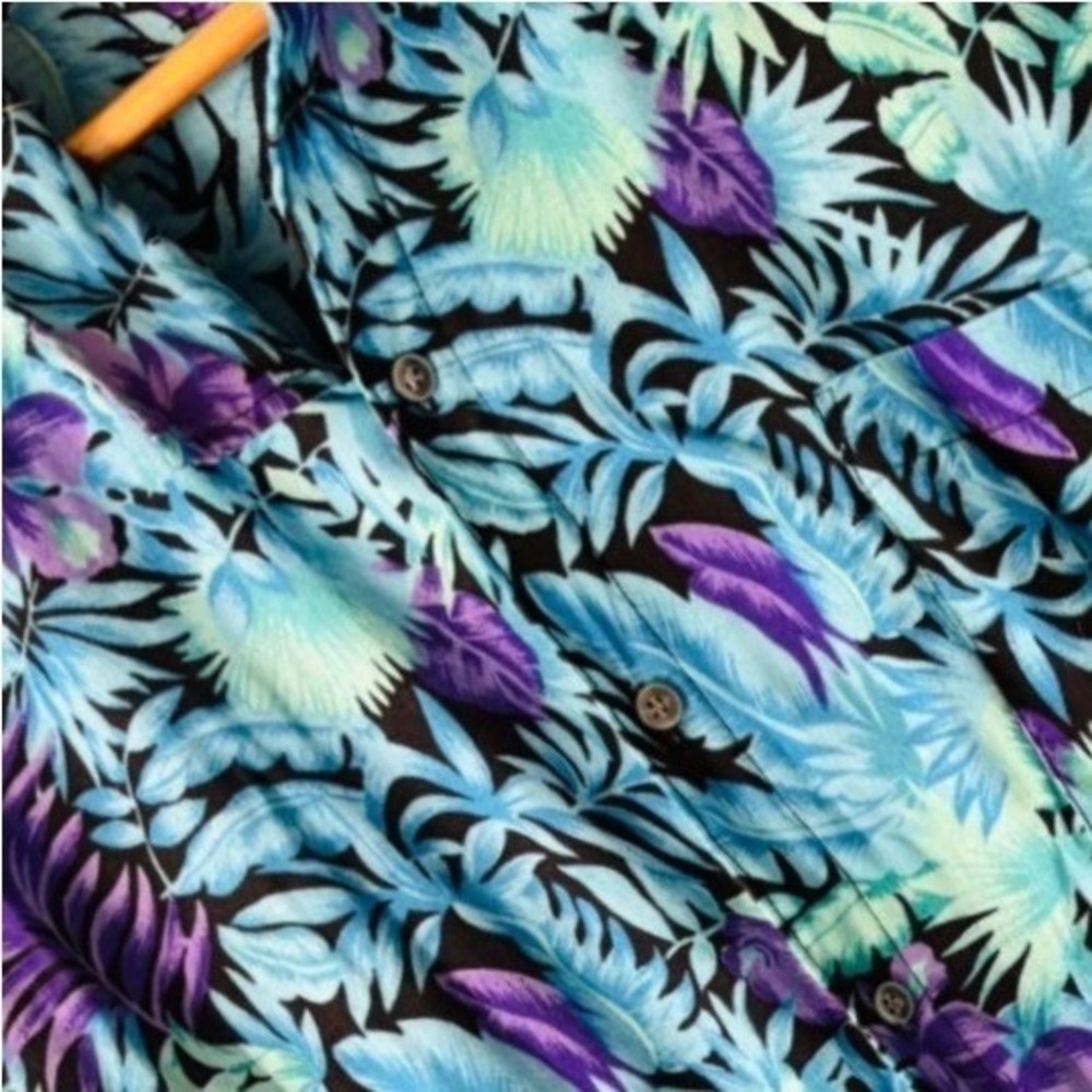 Jordache Basics Mens XL Vintage Tropical Leaf Button Down Shirt Short Sleeve USA - Picture 8 of 8